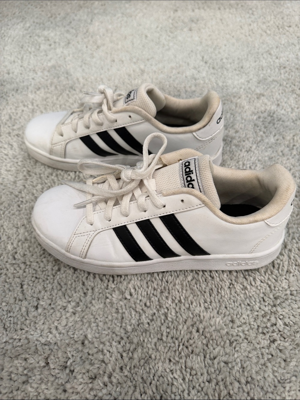 adidas Kids White and Black Three-Stripe Sneakers